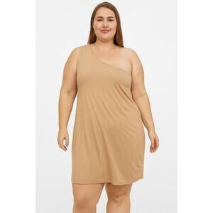 BP Women's Plus Size 3X One-Shoulder Knit Bodycon Mini Dress Beige Nougat